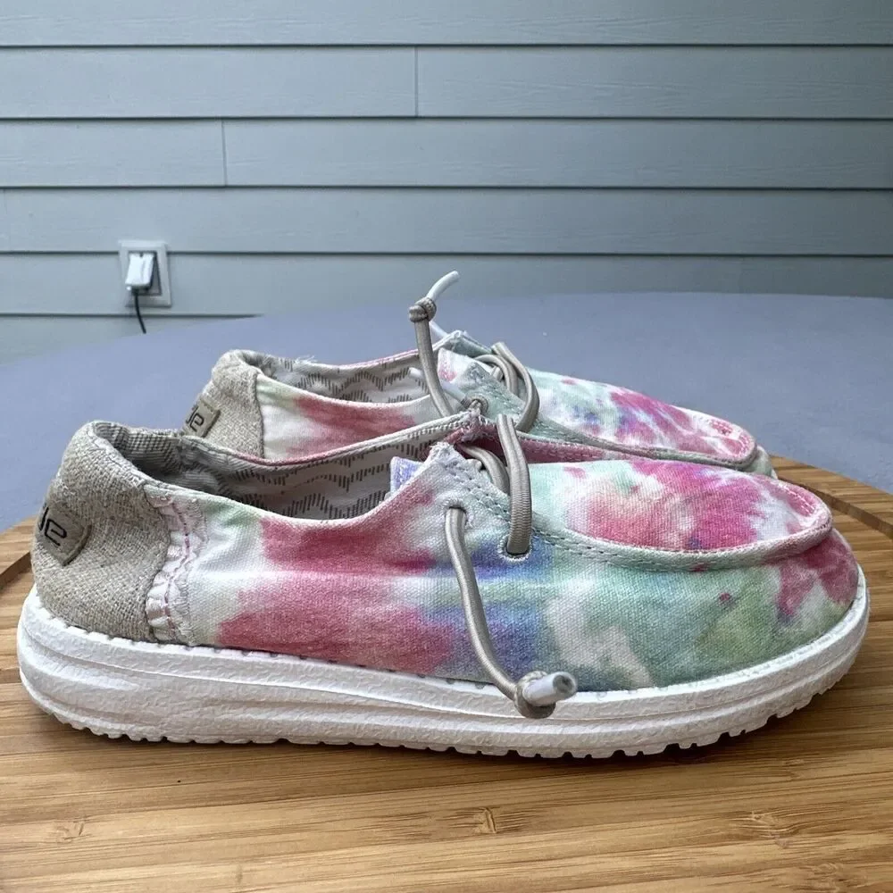 Hey Dude Wendy Boho Mandala Tie Dye‎ Slip On Shoes Youth Size K 13 Pink Green